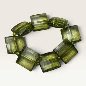 Olive Green Crackle-Glass Faceted Bead Stretch Bracelet